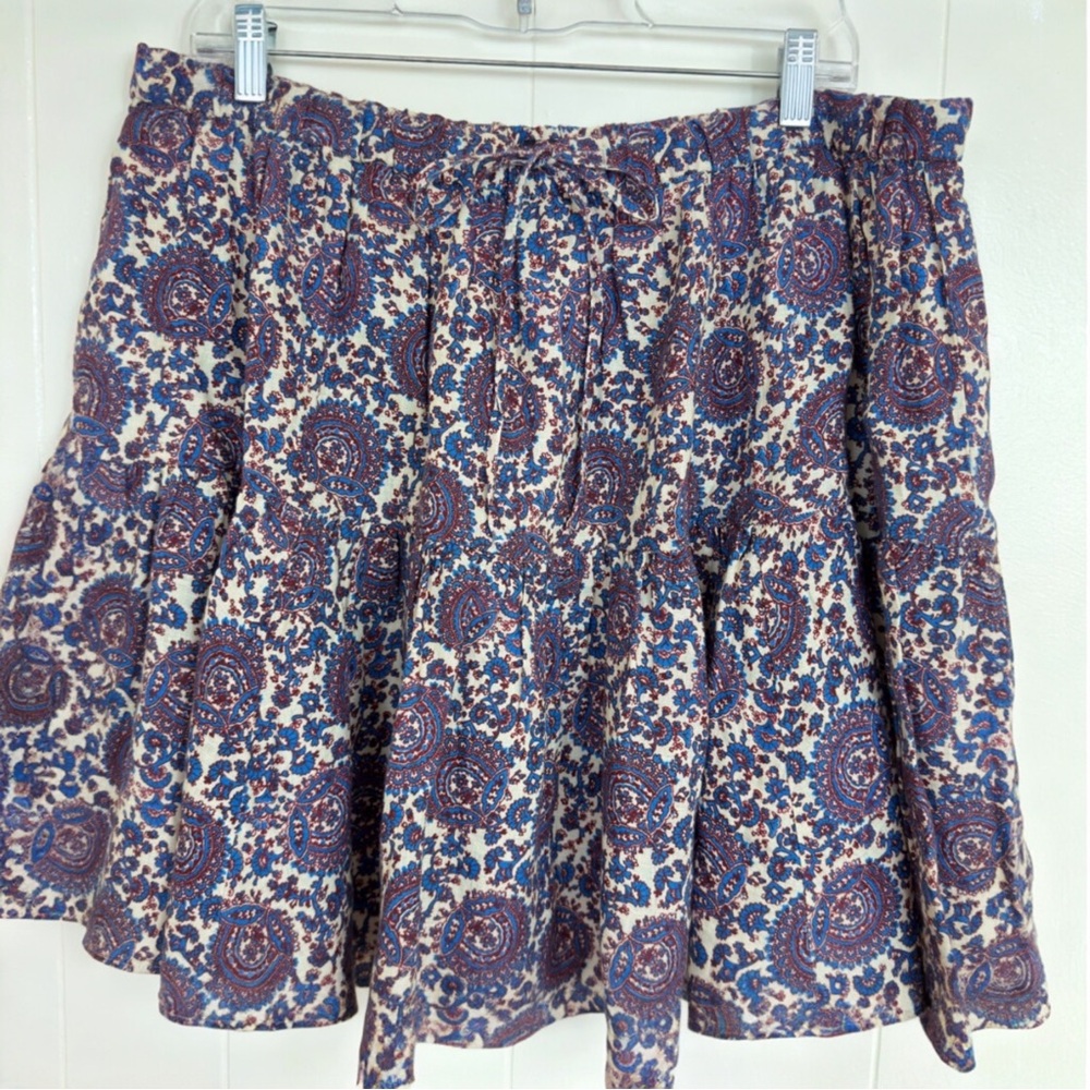 J.Crew NWOT Linen Paisley Mini Skirt Blue Ivory Boho Tiered Flowy Size XL - Picture 3 of 16